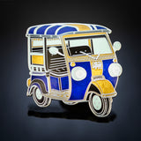 Tuk Tuk Geocoin - Blue/Yellow (Antique Silver)