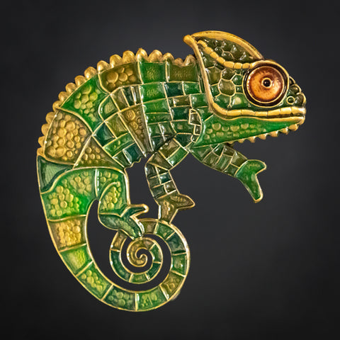Patchwork Chameleon Geocoin - Emerald Forest Edition