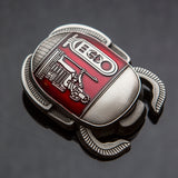 Egyptian Scarab Geocoin: Antique Silver/Red