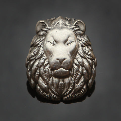 3D Lion Head Pin: Antique Silver
